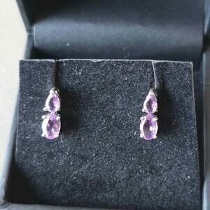 Amethyst double tear drop sterling silver earrings